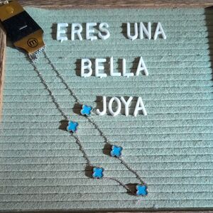 16" Stainless Steel Necklace with Turquoise Clover Charms